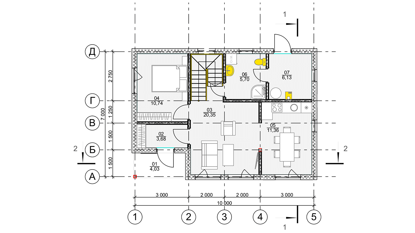 План первого этажа Osterburg Rahmenhaus (Каркасный дом Остерберг)