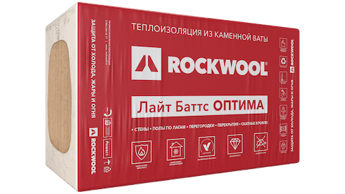 Утеплитель RockWool Лайт Баттс Оптима плита 50х600х1000 мм 6 м² 0,3 м³, 10 шт