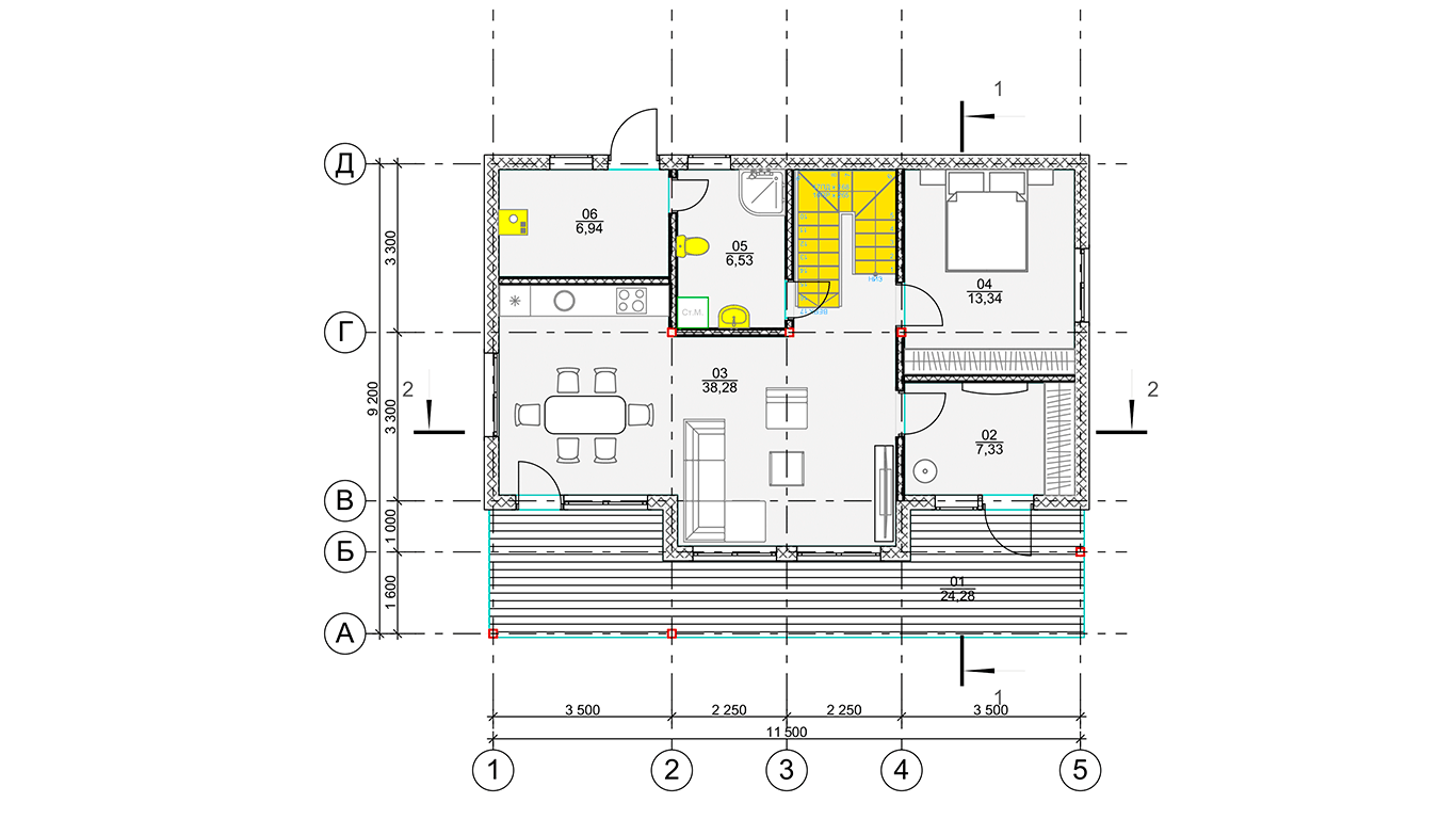 План первого этажа Leipzig Rahmenhaus  (Каркасный дом Лейпциг)