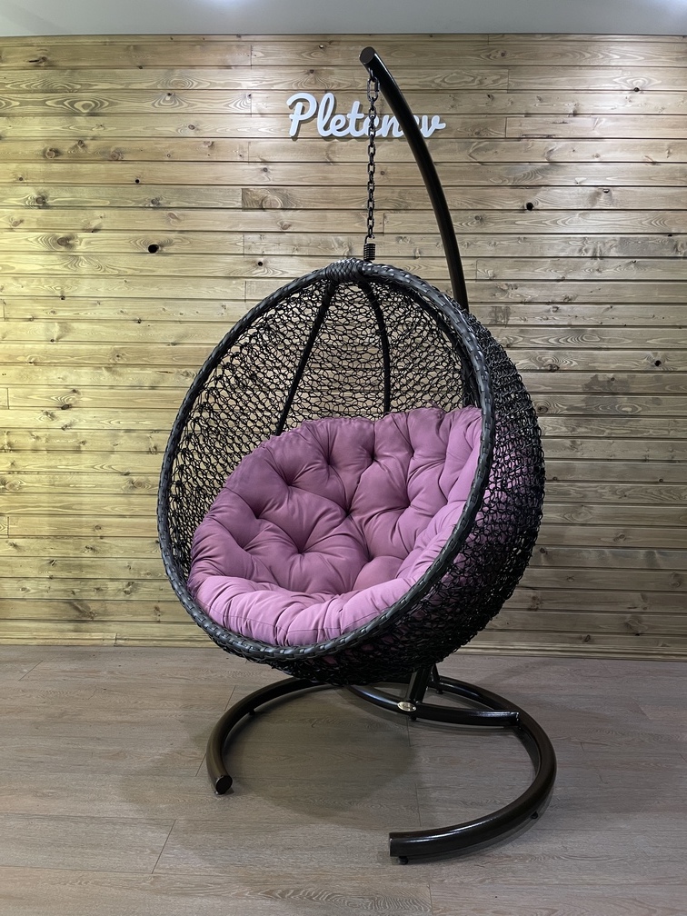 Подвесное кресло Шар ПРЕМИУМ цвет черный с розовой подушкой
