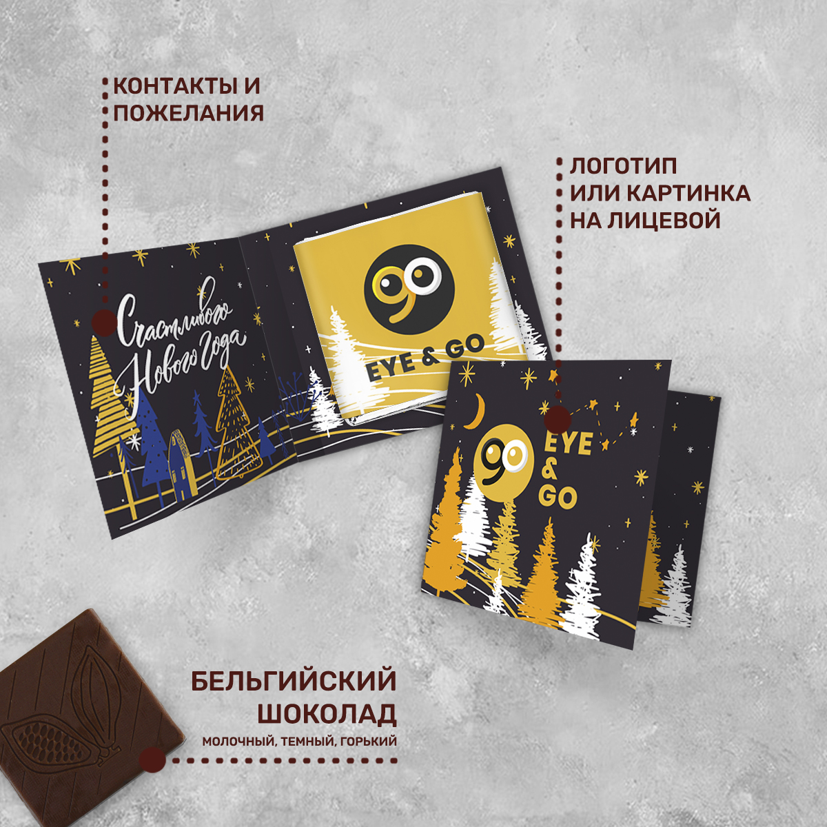 Мини-открытка и 5гр шоколад с логотипом на заказ