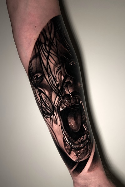 татуировка фотография эскиз мужская на плече дракон