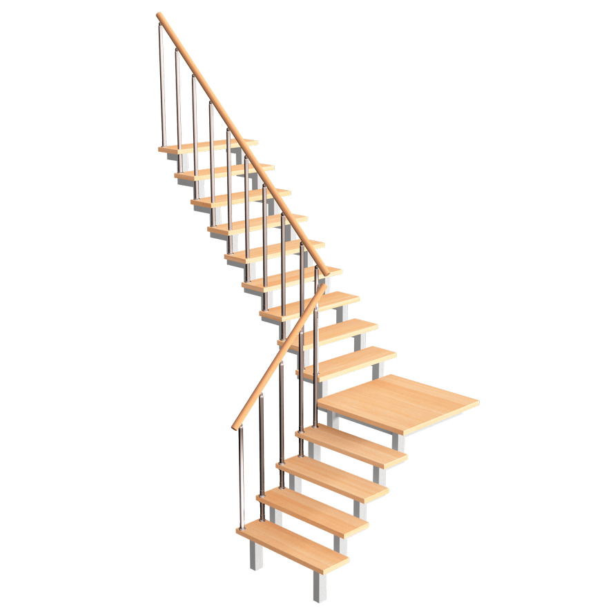 Лестница Г-образная с площадкой на двойном косоуре