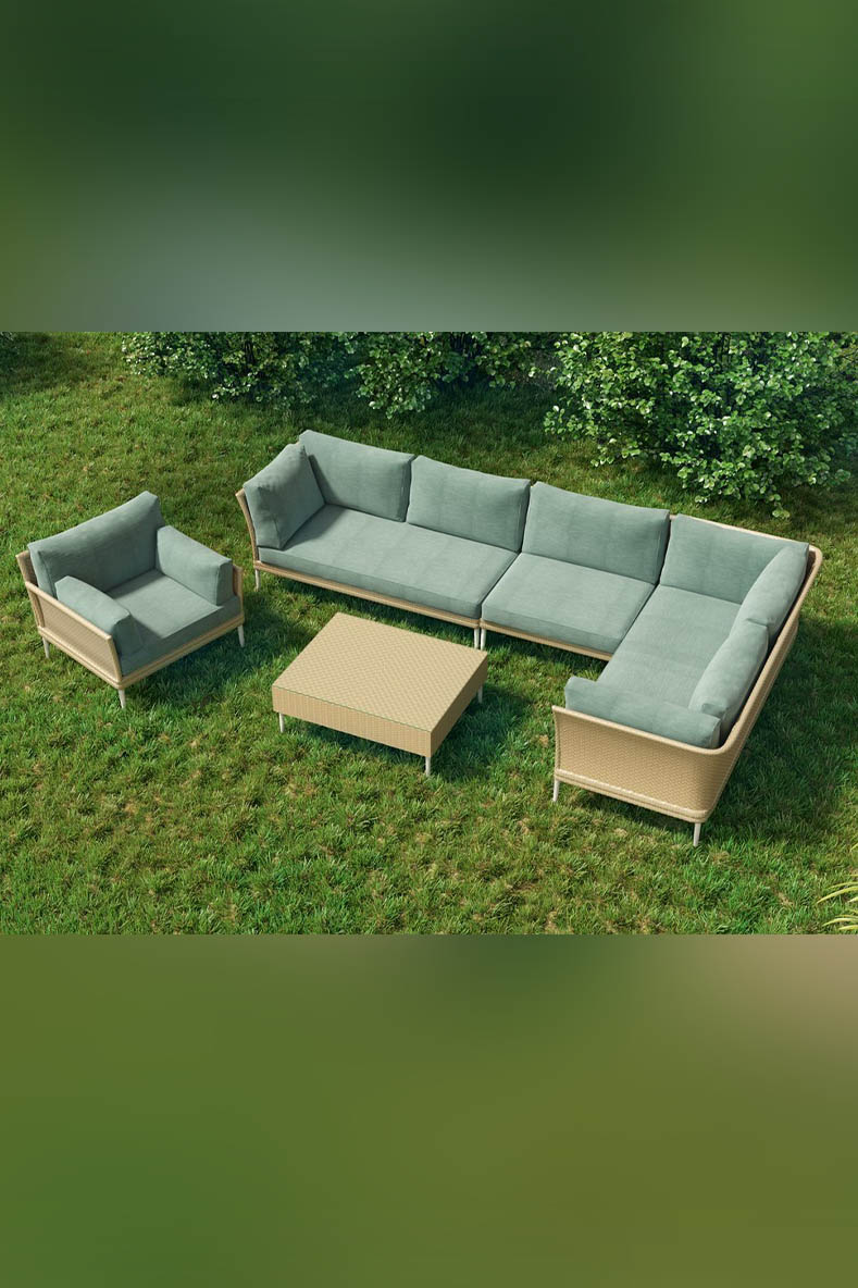 Комплект плетеной мебели Тиффани на улице (диван, кресло и столик)