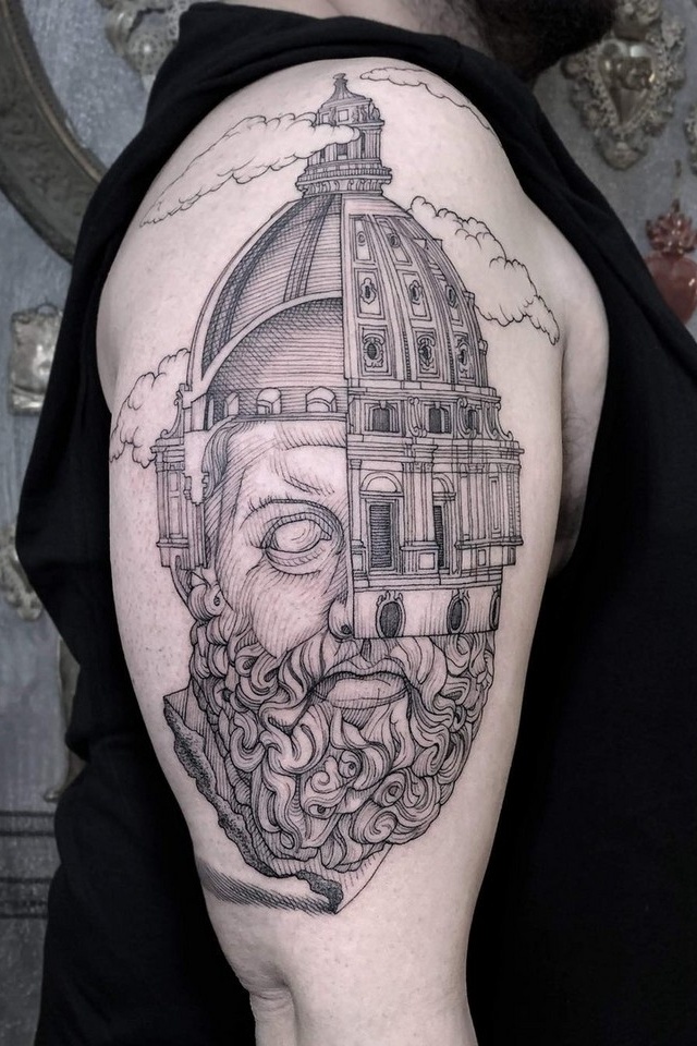 татуировка гравюра новосибирск на плече