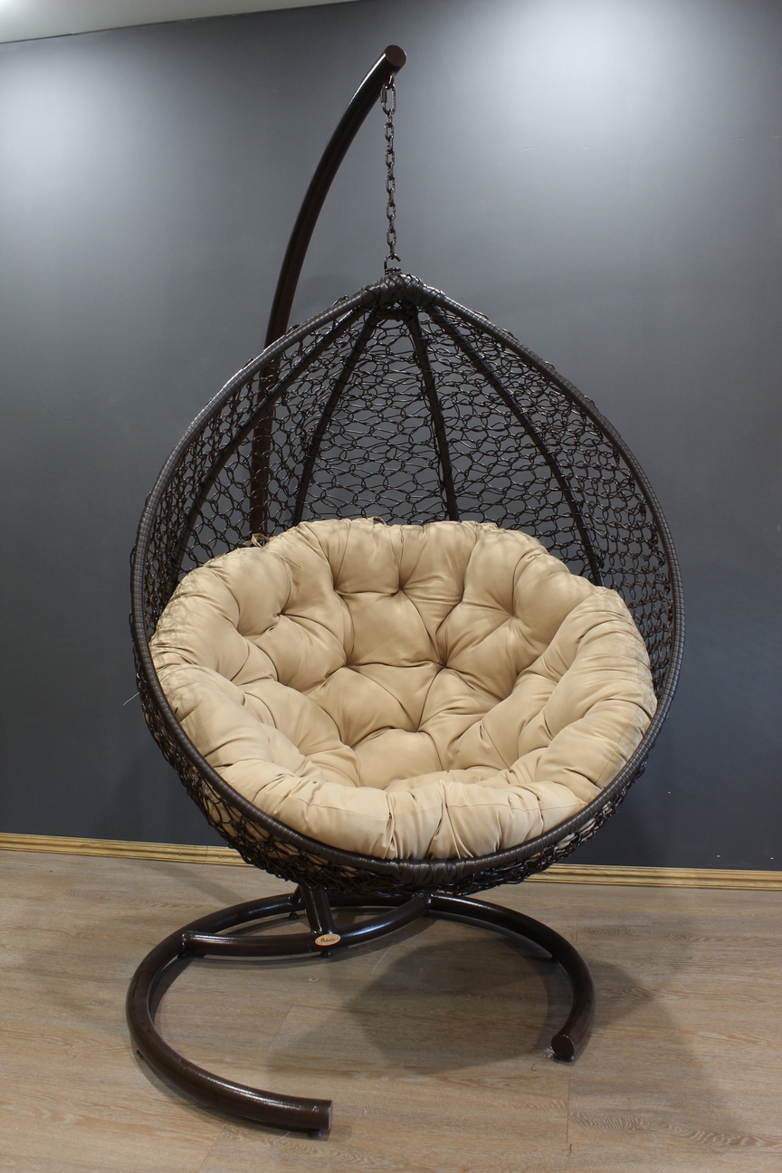 Подвесное кресло Капля КОМФОРТ цвет коричневый с бежевой подушкой