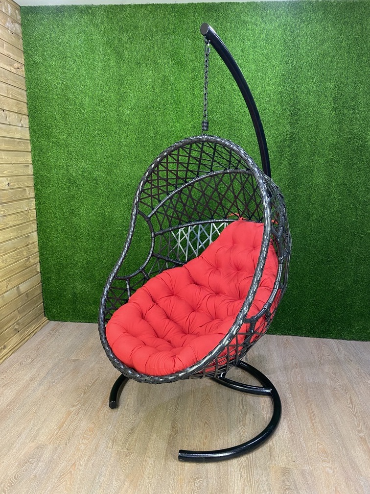 Подвесное кресло ОВАЛ цвет серый с красной подушкой