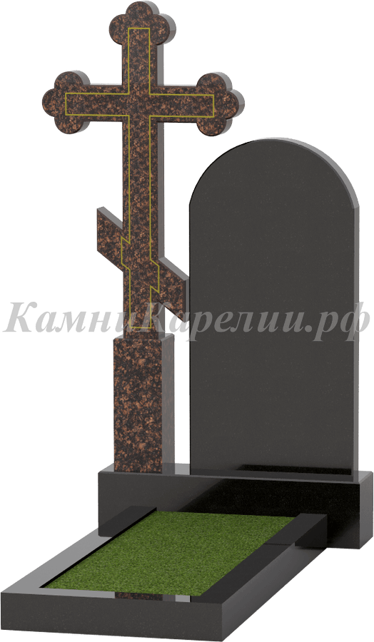 Полукруглый гранитный памятник с армянским распятием, дымовский и карельский гранит