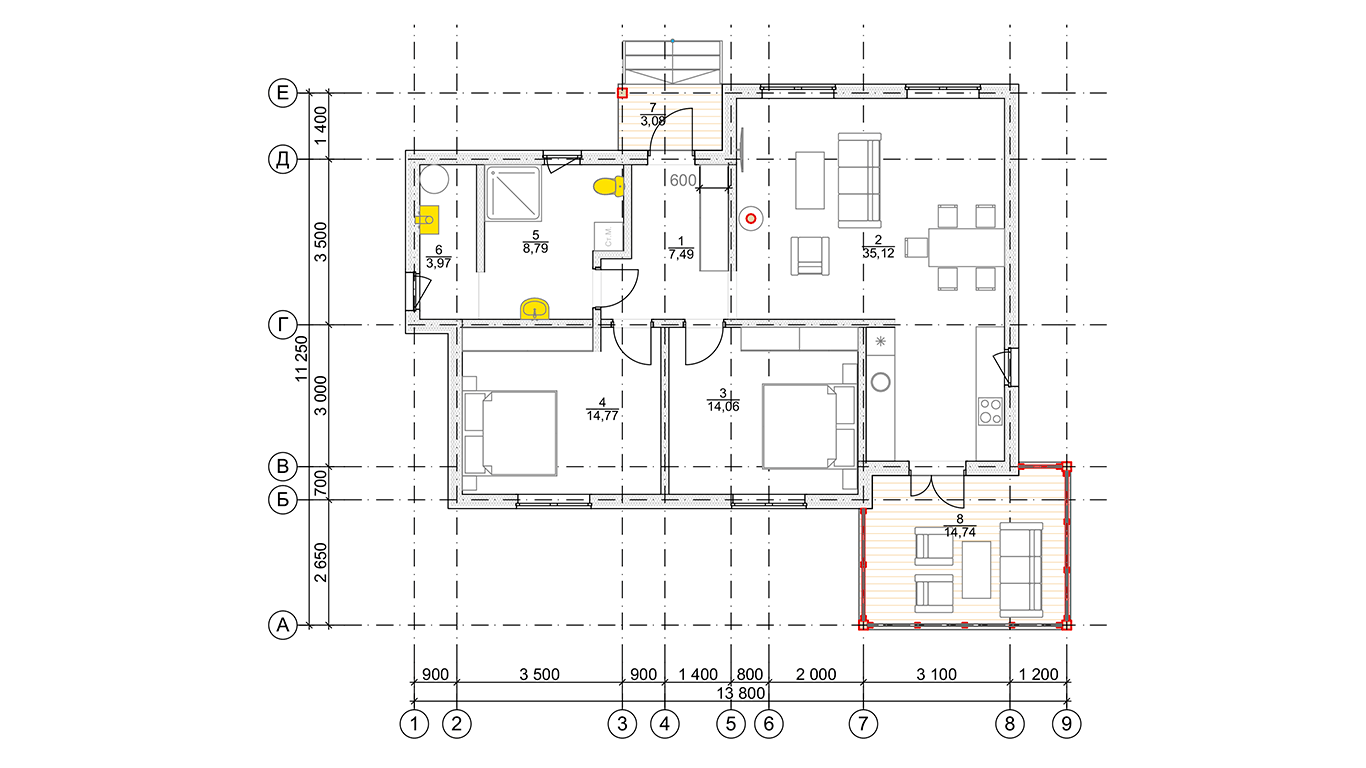 План первого этажа Plessa Rahmenhaus (Каркасный дом Пресса)