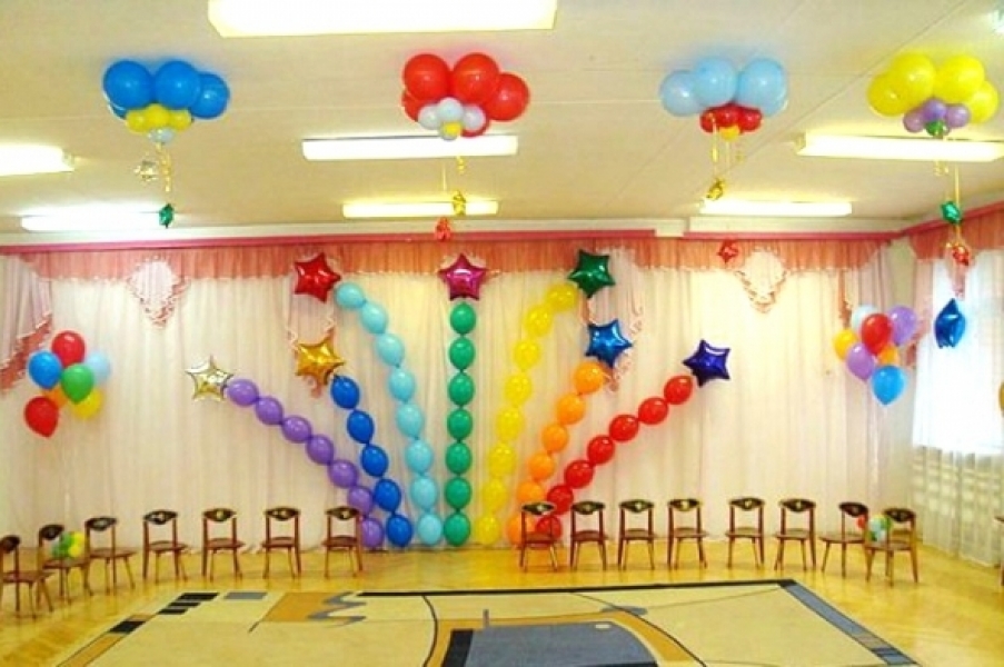 Украшение зал шарами на выпускной в детский сад