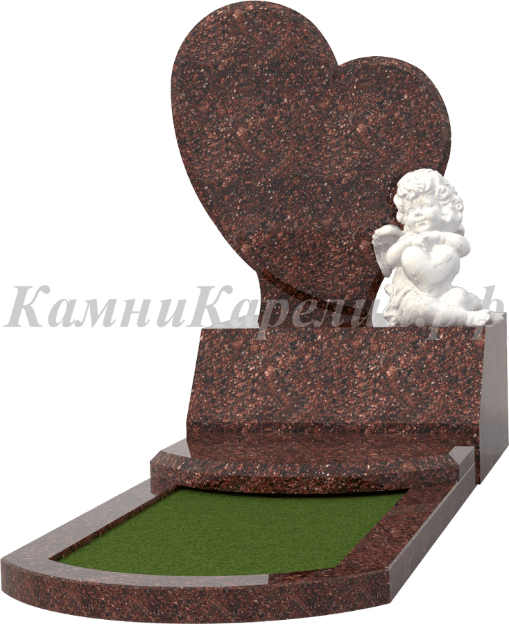 Памятник сердце с ангелом и полукруглой надгробной плитой, дымовский гранит