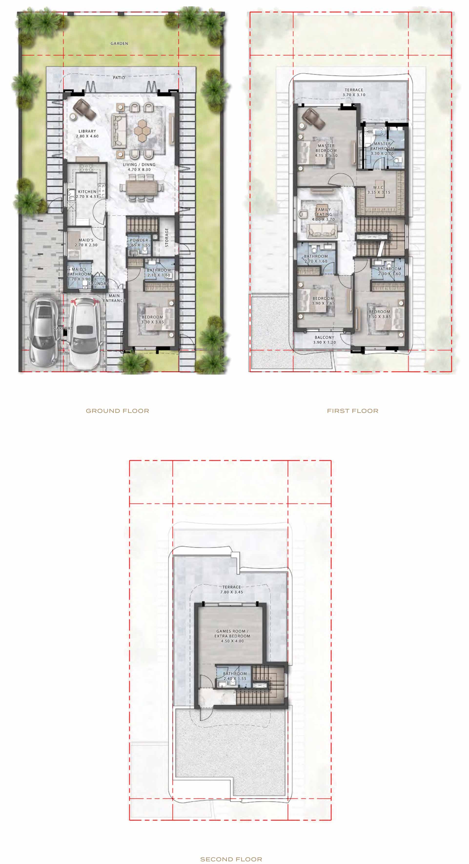 Floor Plans of DAMAC Hills Gems Estates Villas