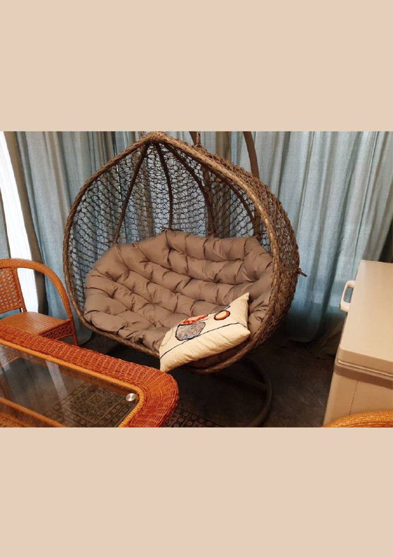 Двухместное подвесное кресло КОМФОРТ цвет коричневый с коричневой подушкой