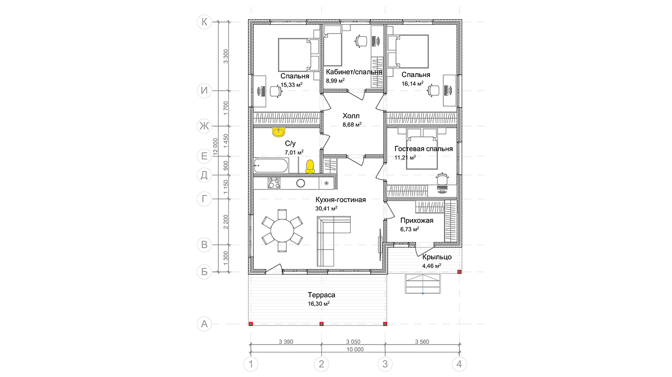 План первого этажа Buttel Rahmenhaus 2.0 (Каркасный дом Буттель 2.0)