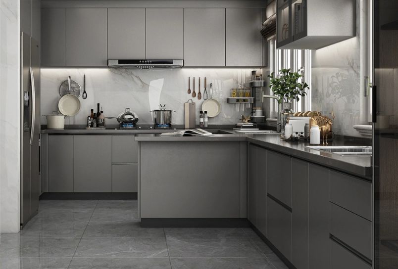 Сочетание серого цвета в интерьере кухонь