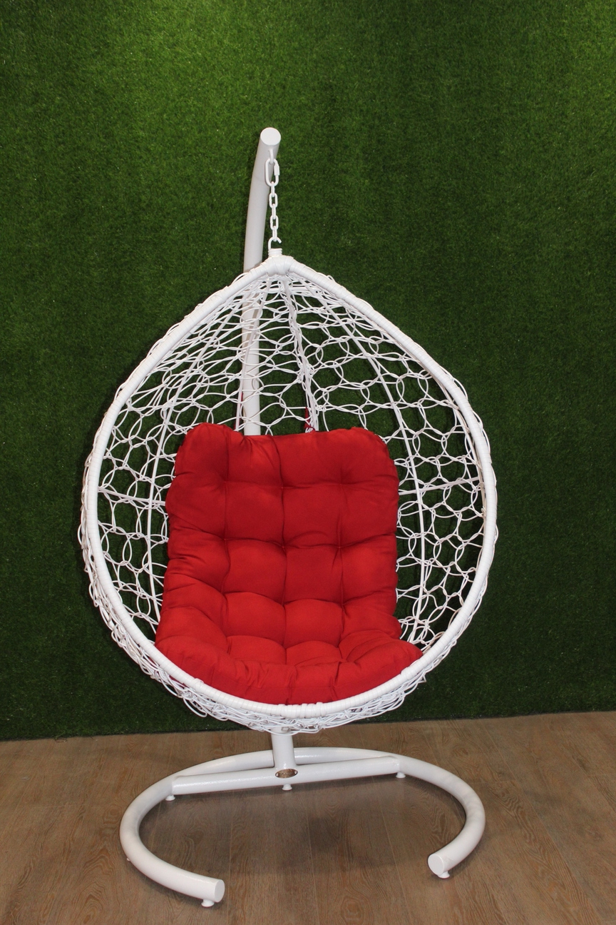 Подвесное кресло Капля МИНИ цвет белый с красной подушкой