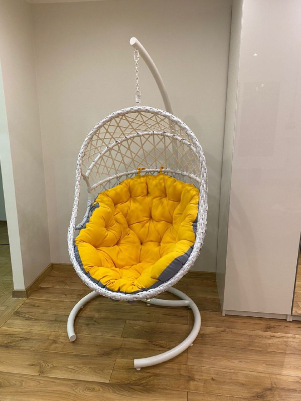 Подвесное кресло ОВАЛ цвет белый с желтой подушкой