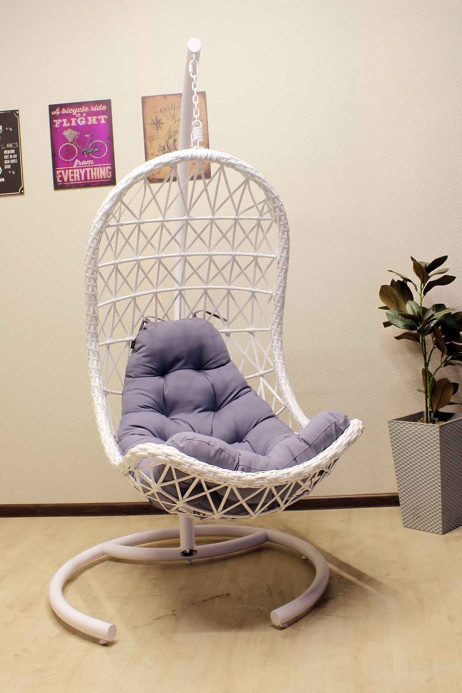 Подвесное кресло ЛУНА цвет белый с сиреневой подушкой