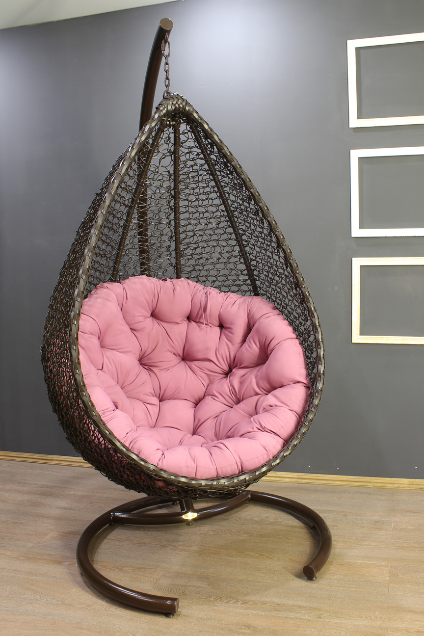 Подвесное кресло Молекула ПРЕМИУМ цвет коричневый с розовой подушкой