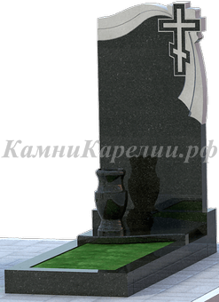Памятник гранитный с фрезерным крестом и плащом ,карельский гранит