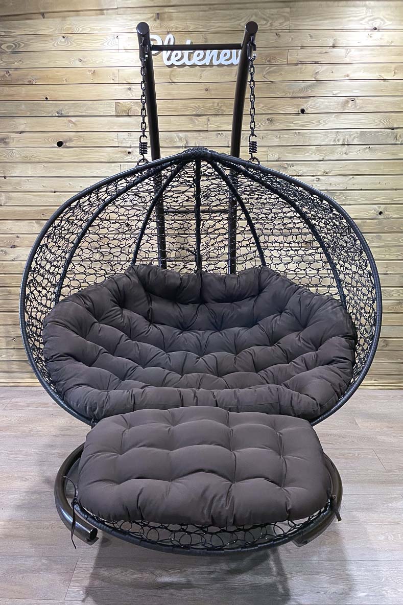 Подвесное двухместное кресло Реклайнер цвет серый с коричневыми подушками