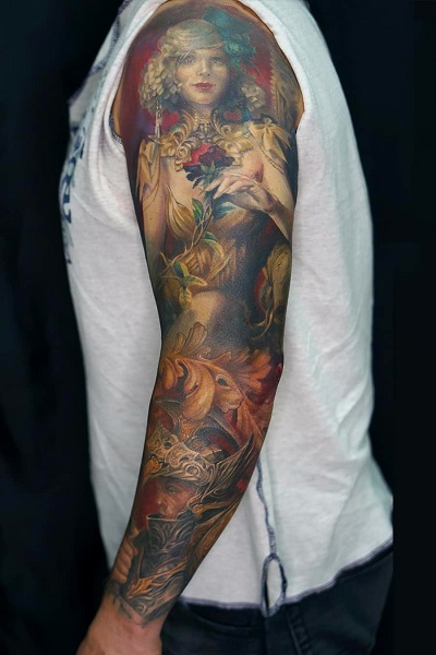 татуировка цветная на руке для мужчин