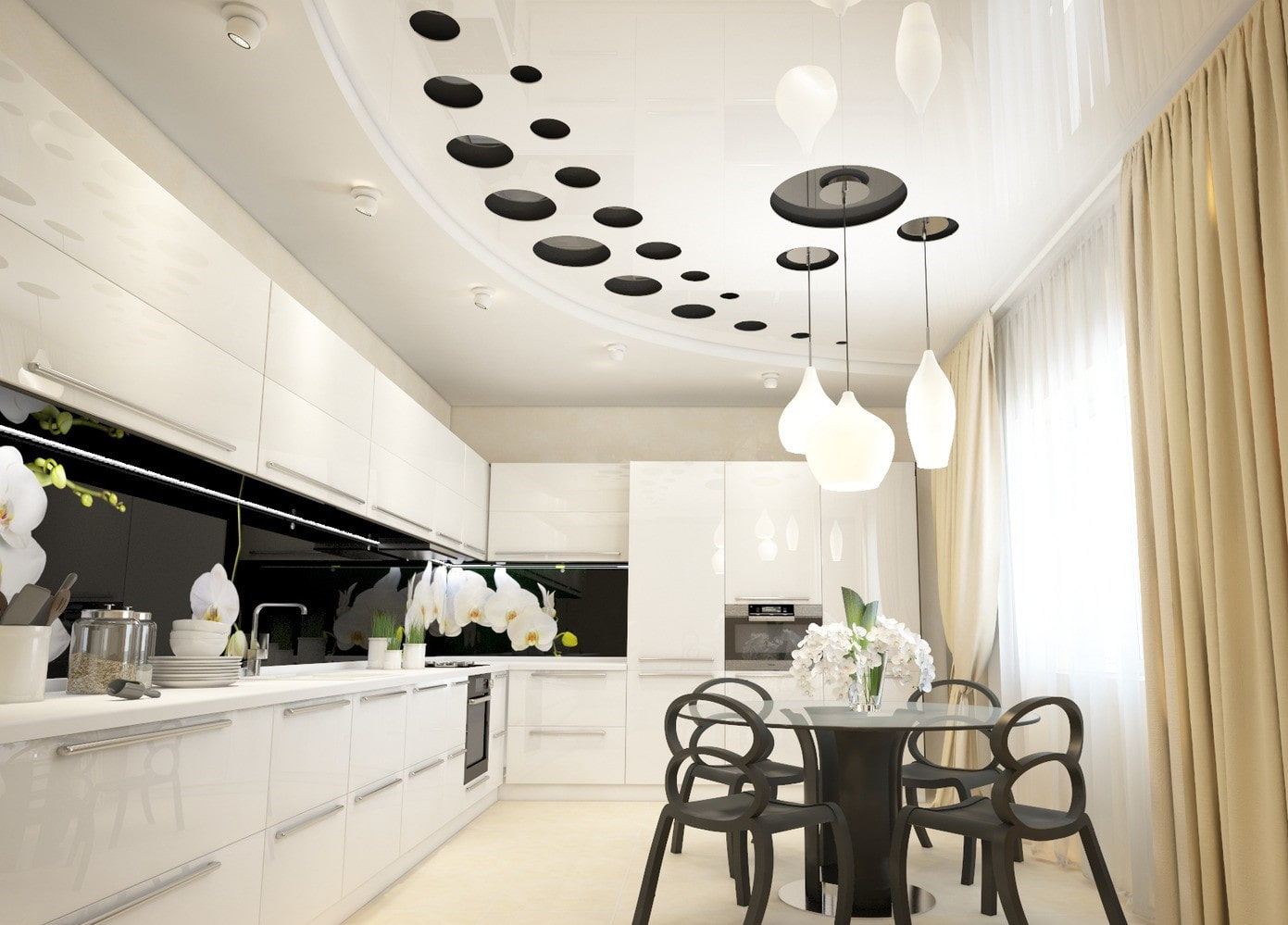 Натяжные потолки на кухне: система Cerutti ST
