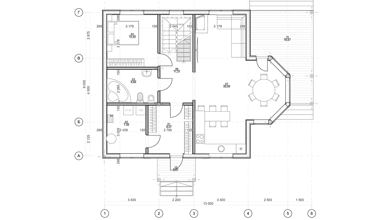 План 1 этажа Kassel Rahmenhaus  (Каркасный дом Кассель)