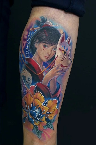 татуировка цветная японская