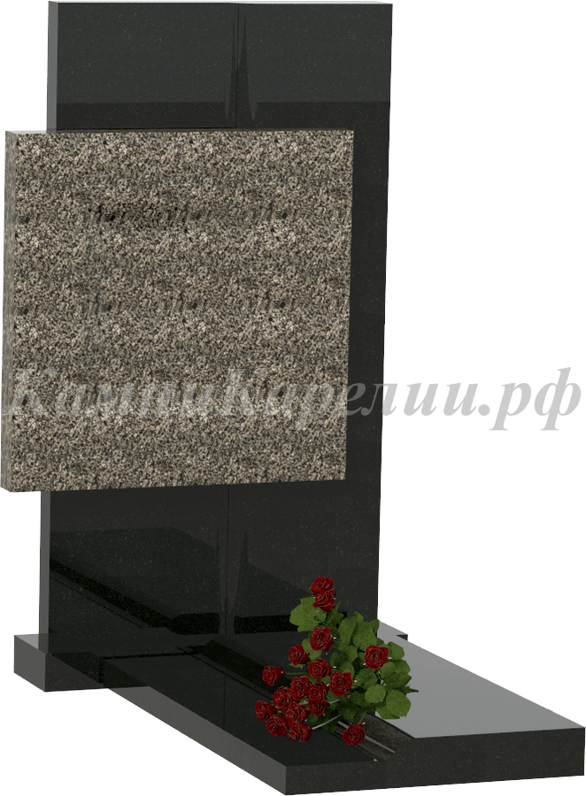 Памятник со ступенчатой надгробной плитой и квадратной в ставкой под портрет , Сосновый бор и карельский гранит