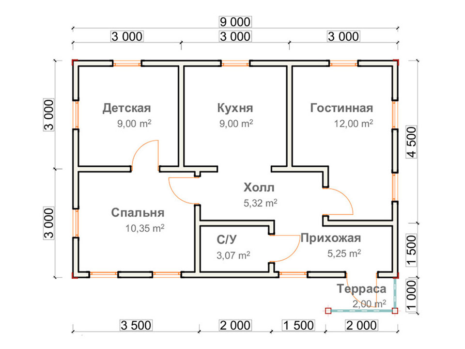 Проект каркасного дома 6х9 одноэтажный с террасой