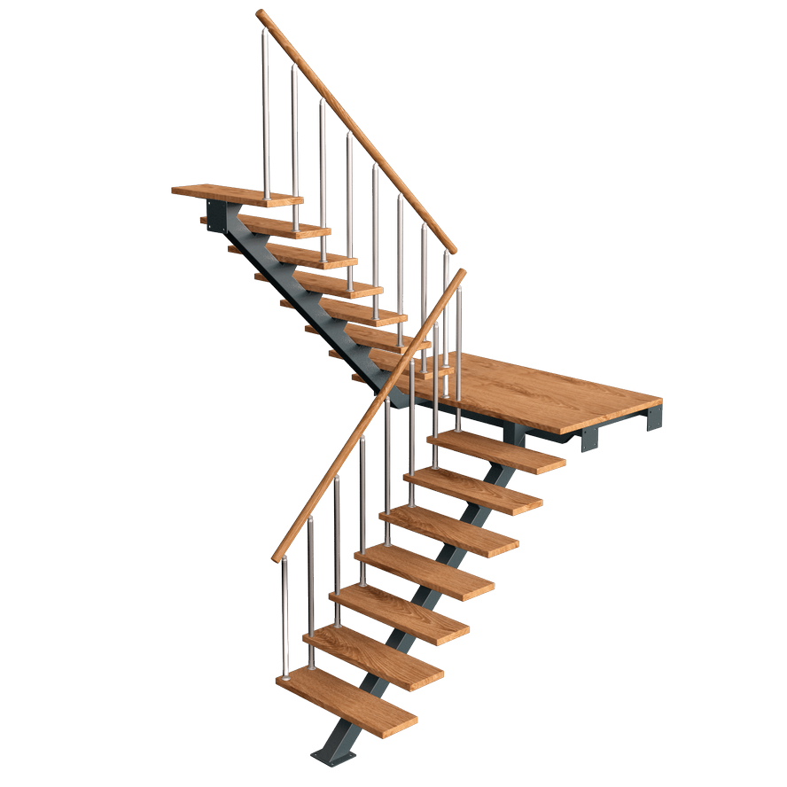 Лестница П-образная с площадкой на монокосоуре