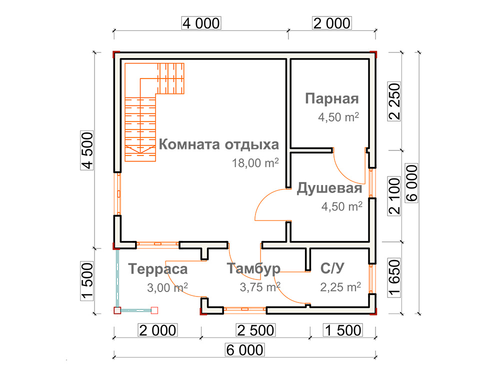 Проект каркасной бани 6х3 с односкатной крышей