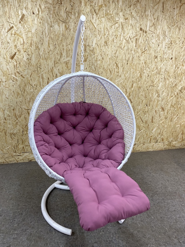 Подвесное кресло ШАР Реклайнер белое с розовой подушкой 