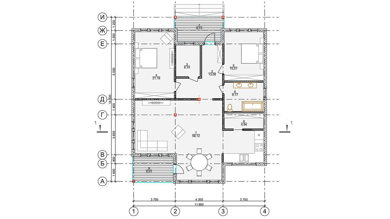 План первого этажа Nesse Rahmenhaus (Каркасный дом Гессе)