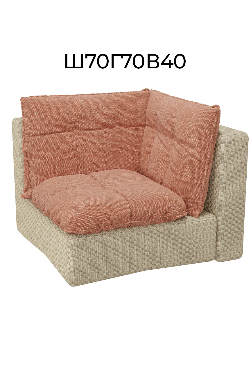 Плетеный угловой диван Меценат с подушками цвета коралл из влагостойкой ткани