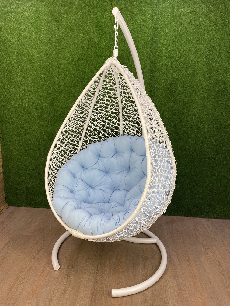 Подвесное кресло Молекула КОМФОРТ цвет белый с голубой подушкой