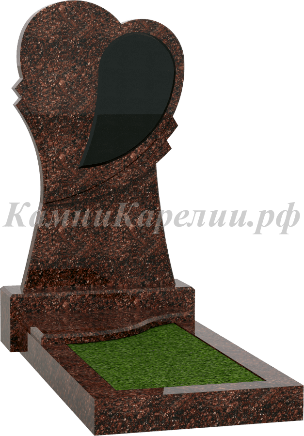 Дымовский гранитный памятник форме сердца с половиной из карельского гранита  , карельский и дымовский гранит