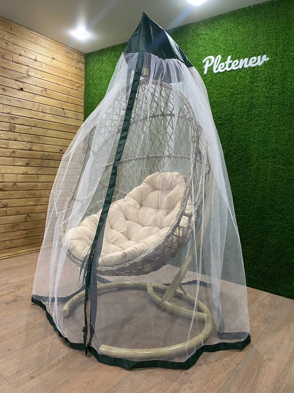 Москитная сетка закрытая непромокаемая на одноместное подвесное кресло цвет зеленый с видом профиль