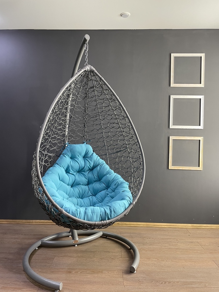 Подвесное кресло МОЛЕКУЛА Стандарт цвет серый с голубой подушкой