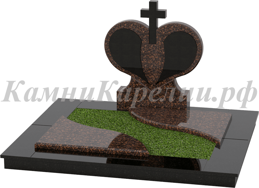 Горизонтальный  памятник форме сердца и волнистой надгробной питой