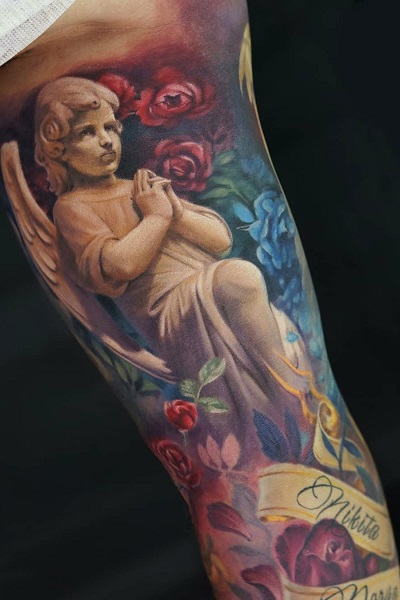 татуировка ангела цветная Новосибирск