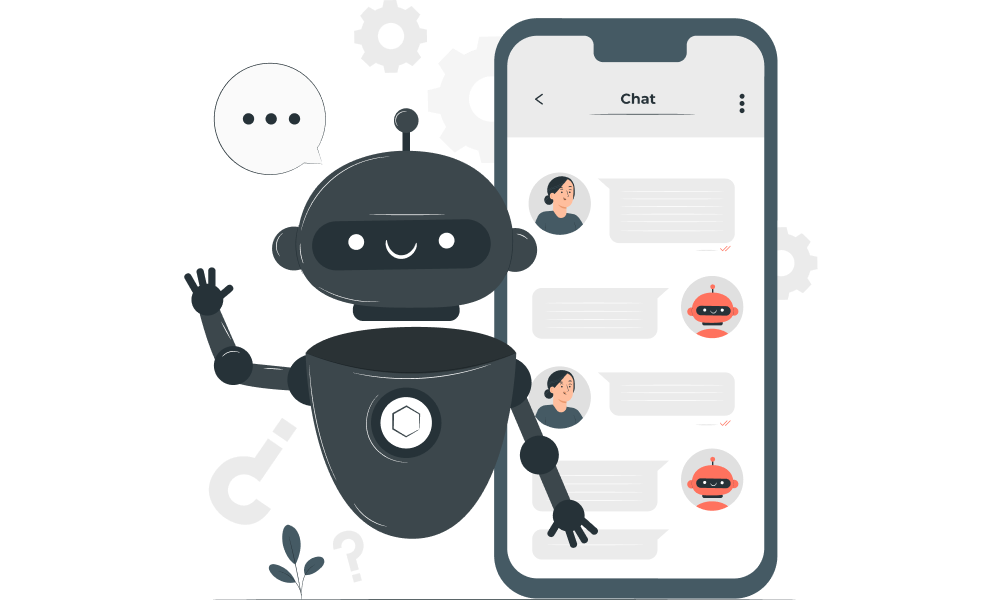 Иллюстрация чат-бота, который общается с клиентами и помогает автоматизировать бизнес