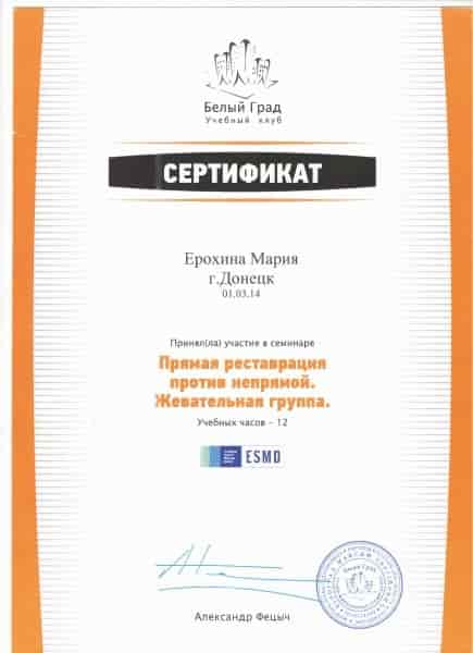 Сертификат Ерохина Мария