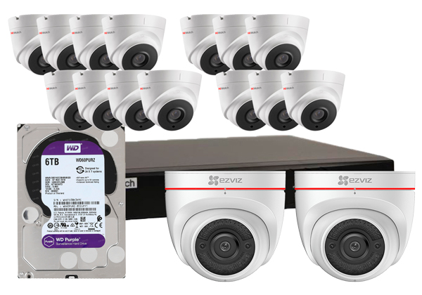 Комплект видеонаблюдения "Большой магазин+", 14 камер DS-T203P, 2 камеры Ezviz C4W, видеорегистратор DS-H216QP