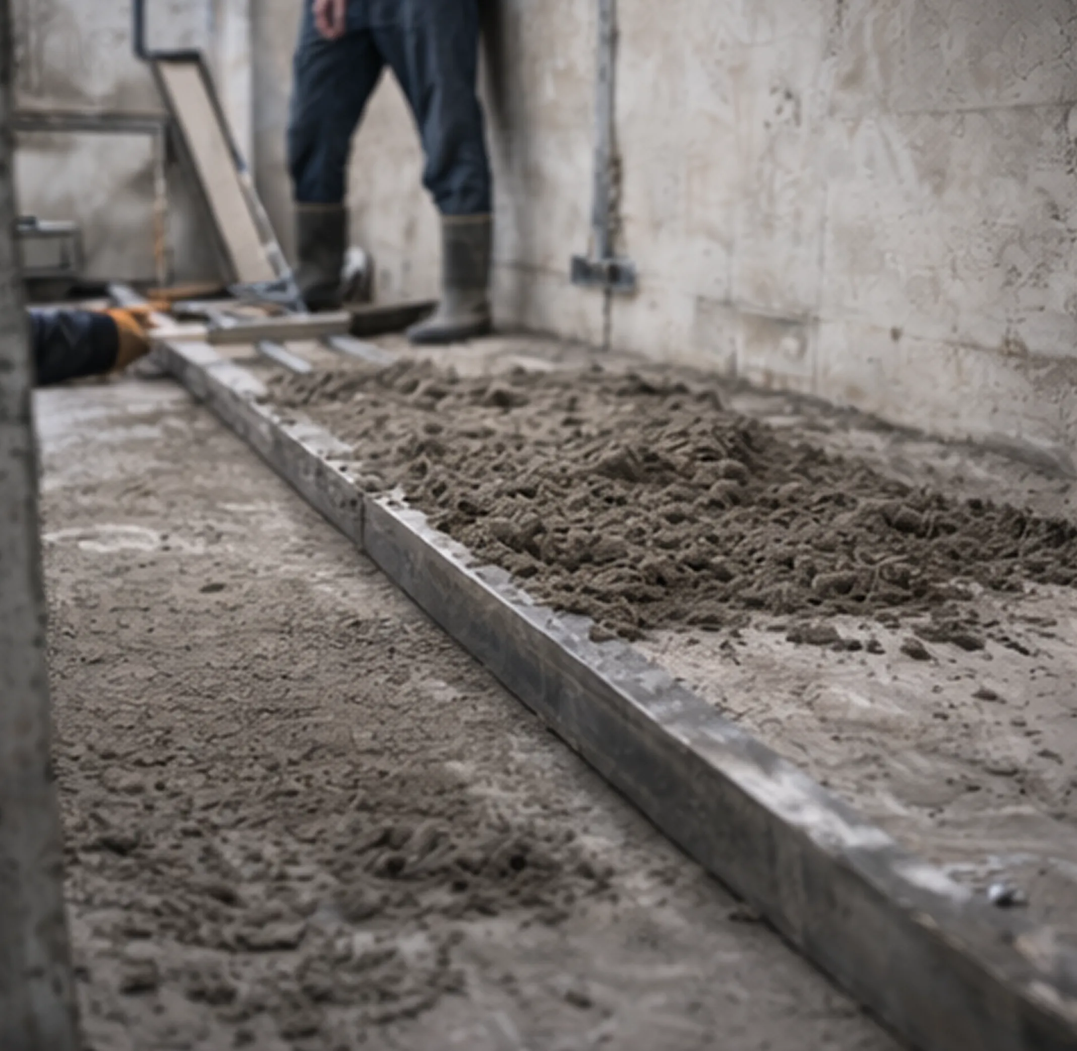 Укладка и уплотнение полусухой стяжки пола