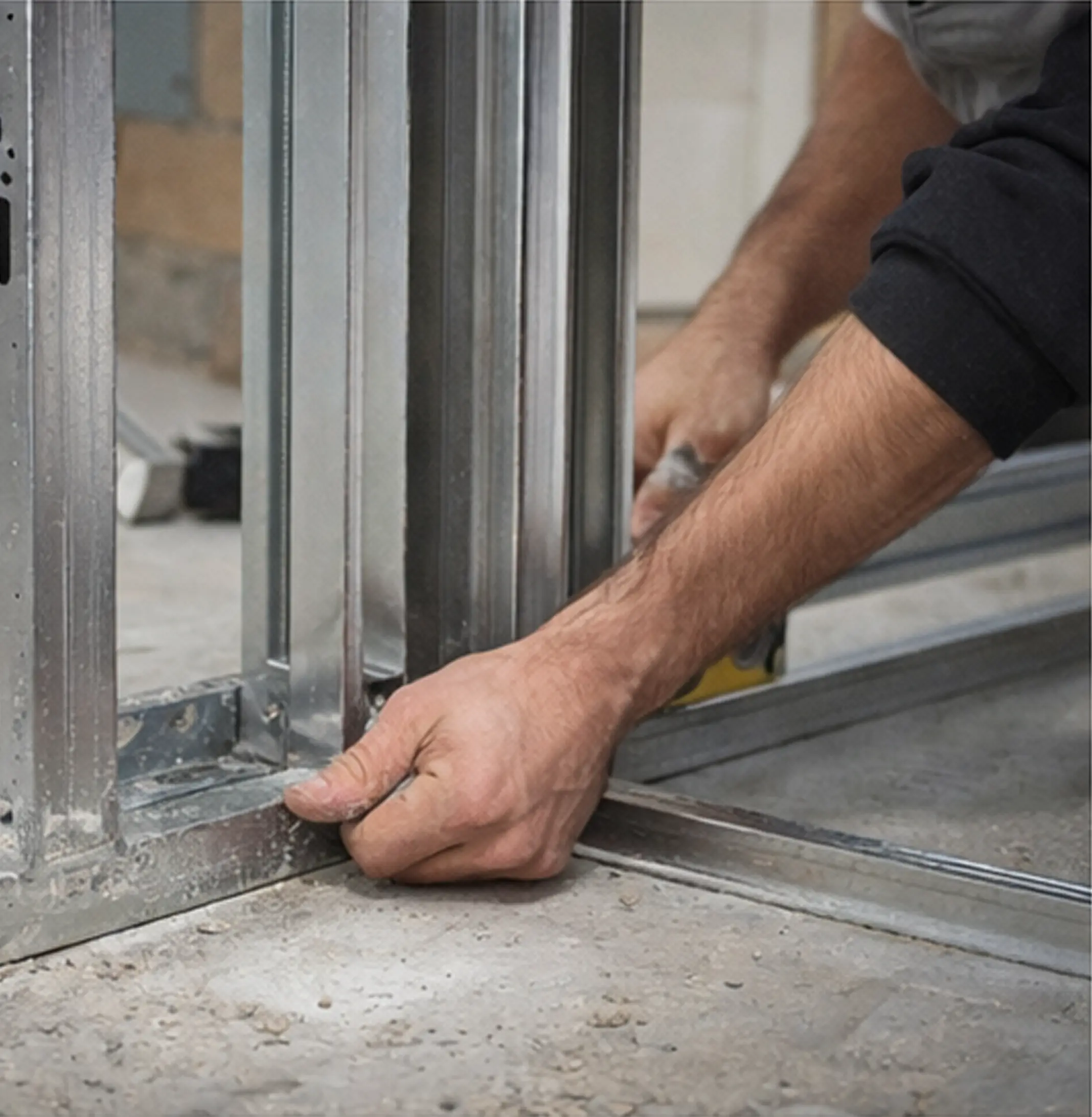 Монтаж конструкций межкомнатных перегородок в процессе работ