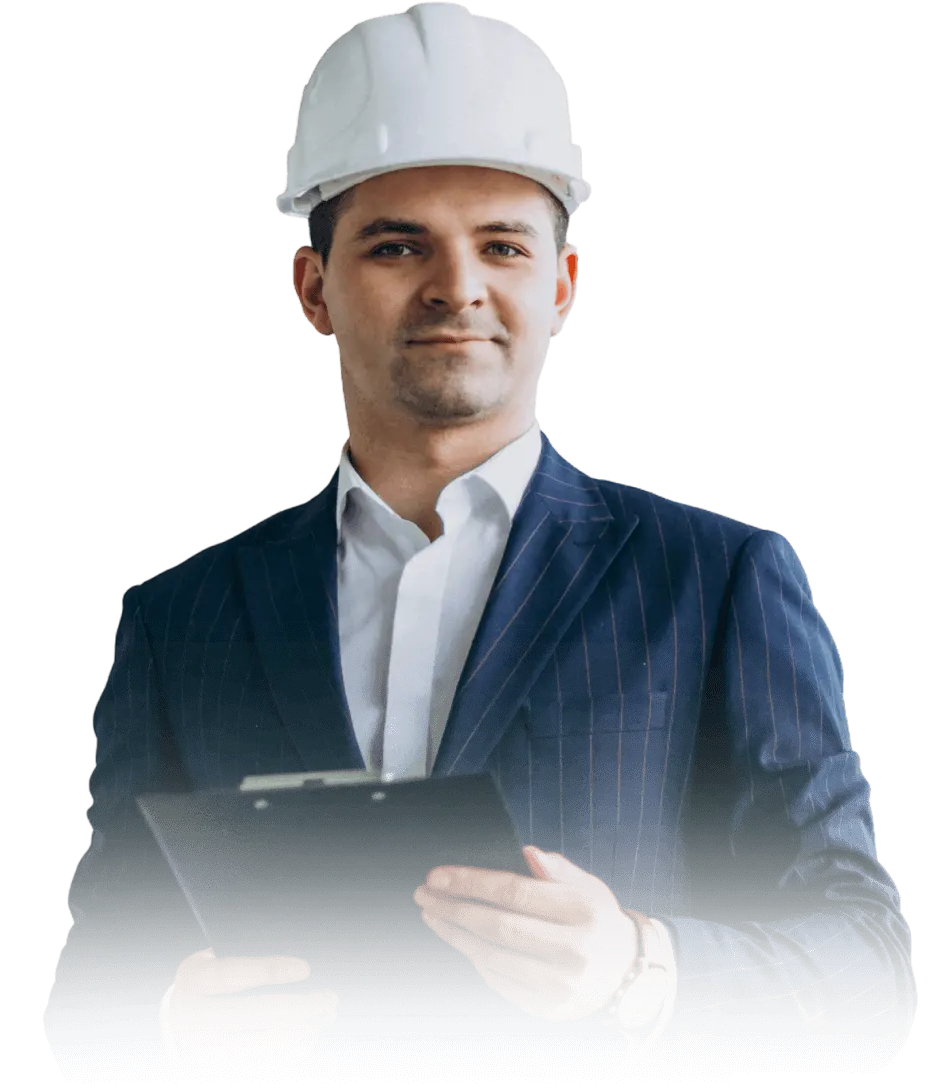 Персональный менеджер проекта — технический контроль, сопровождение и приёмка строительных работ Менеджер в строительной каске с планшетом