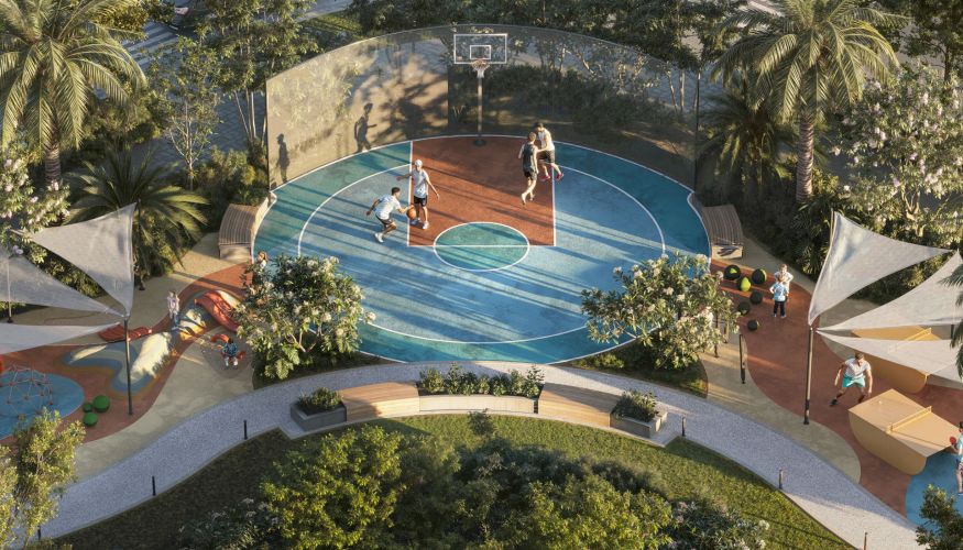 Kids playing basketball in the Greenridge play area
