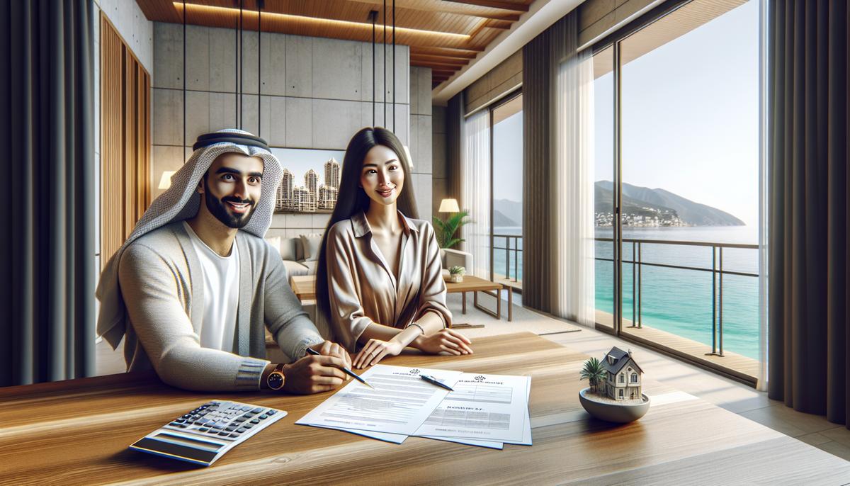 Пара осматривает квартиру на фоне моря в Батуми